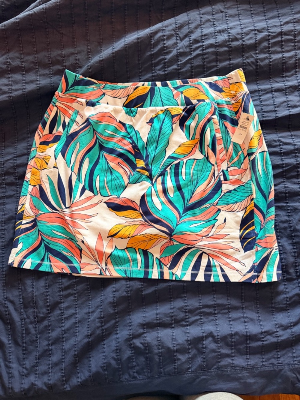 Talbots Tropical Leaf Mini Skirt - White with Teal, Coral, Navy & Yellow